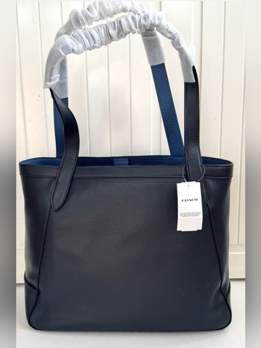 Coach C4063 Reversible City Tote Midnight Sky Blue Pebble Leather Shoulder Bag - Picture 3 of 7